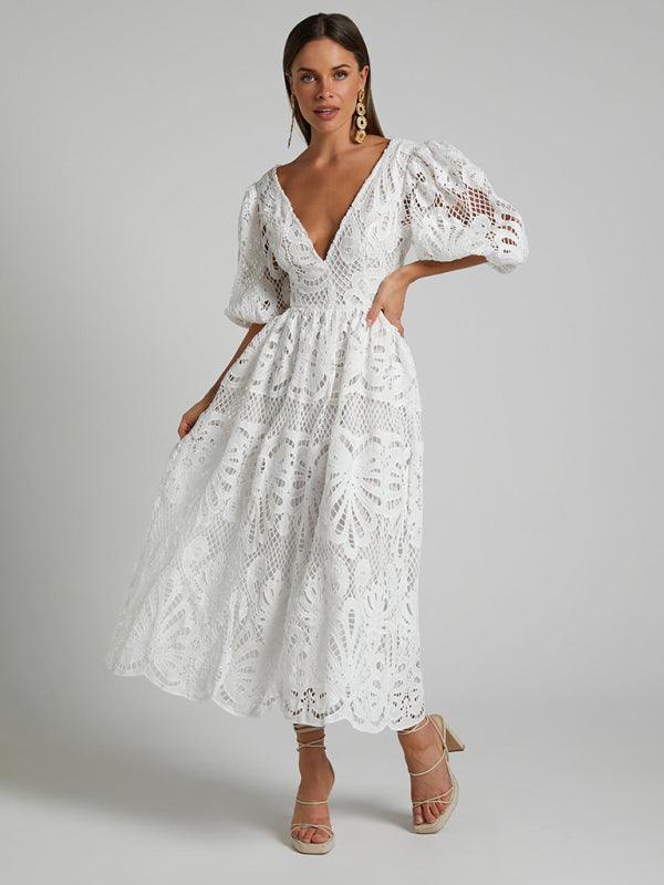 Maxi Jurk met Diepe V-hals en Kant - Maxi Dresses - Jurkjes.co