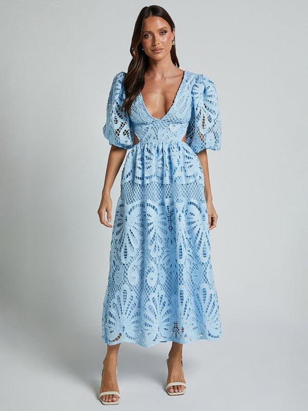 Maxi Jurk met Diepe V-hals en Kant - Maxi Dresses - Jurkjes.co