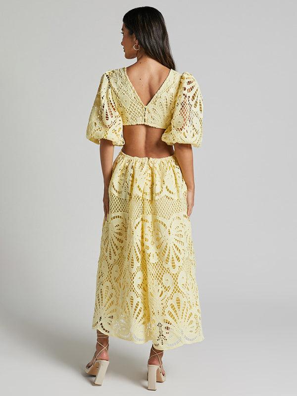 Maxi Jurk met Diepe V-hals en Kant - Maxi Dresses - Jurkjes.co