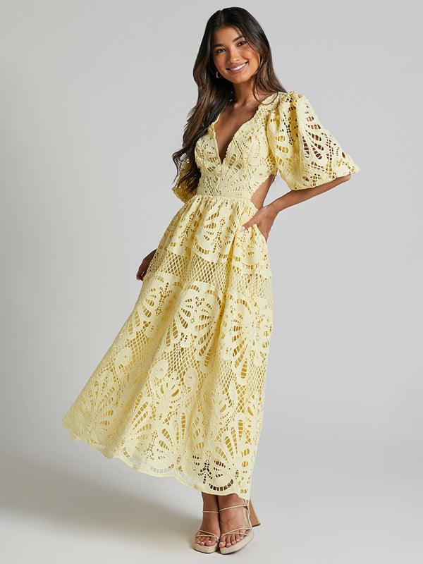 Maxi Jurk met Diepe V-hals en Kant - Maxi Dresses - Jurkjes.co