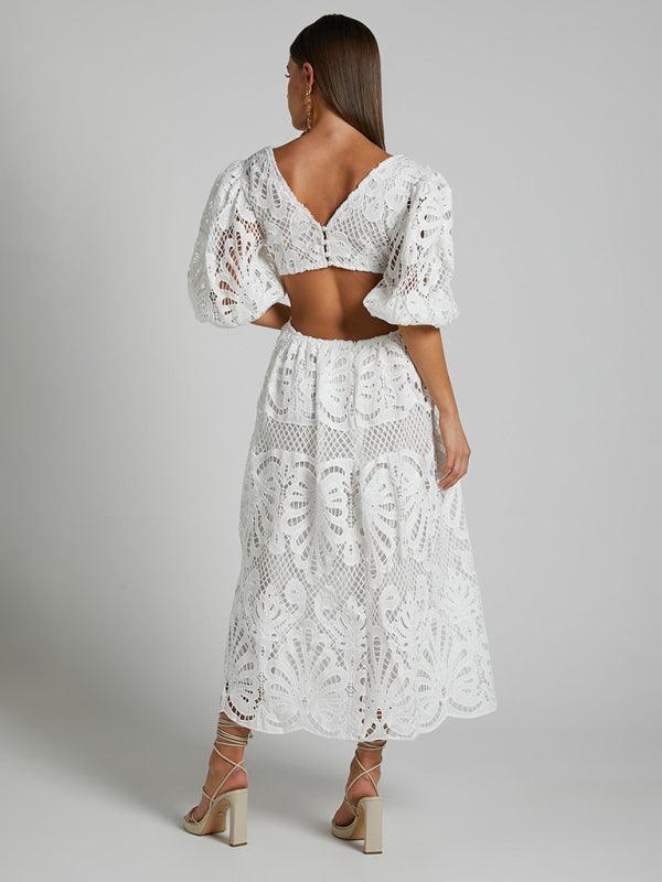 Maxi Jurk met Diepe V-hals en Kant - Maxi Dresses - Jurkjes.co