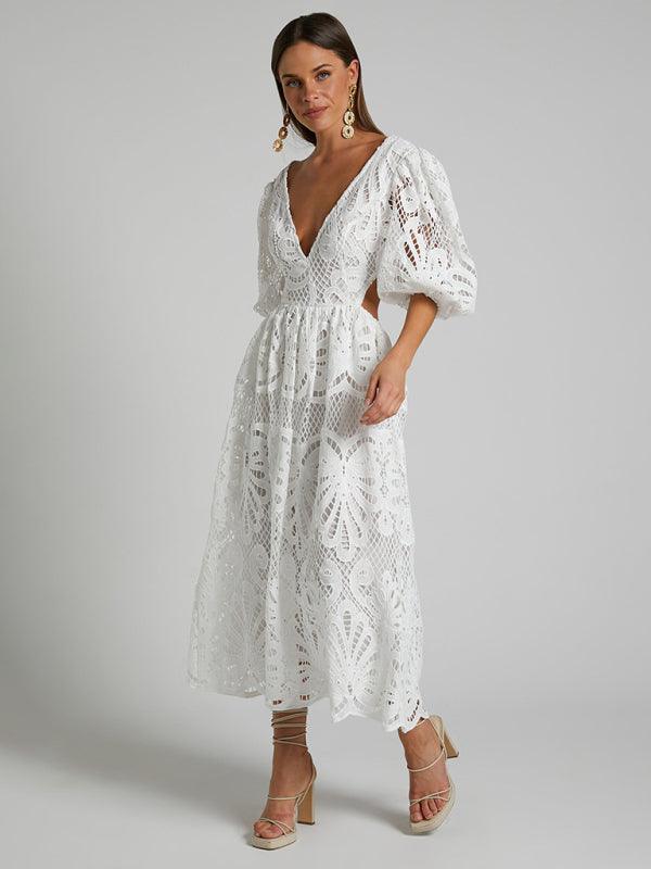 Maxi Jurk met Diepe V-hals en Kant - Maxi Dresses - Jurkjes.co