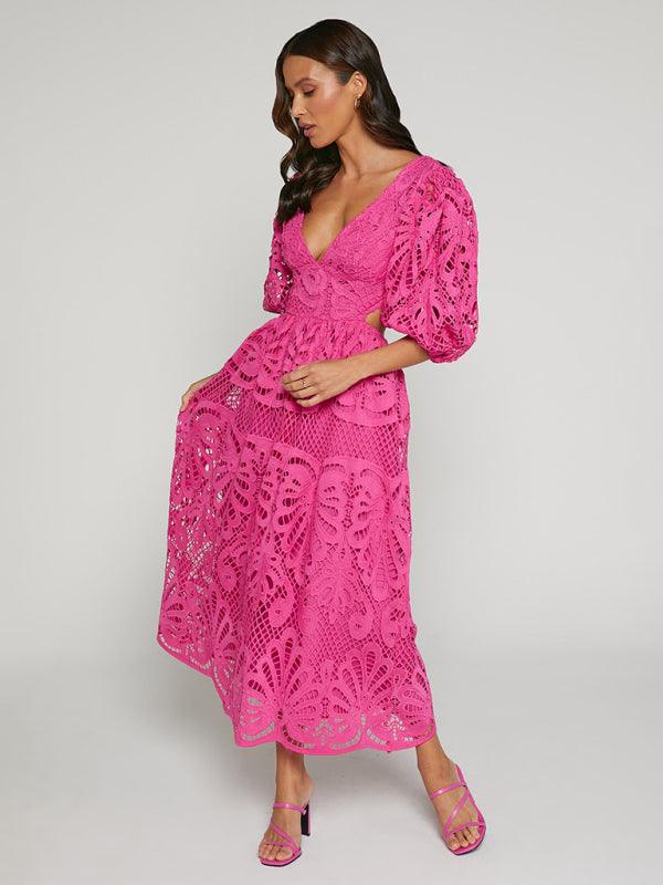 Maxi Jurk met Diepe V-hals en Kant - Maxi Dresses - Jurkjes.co