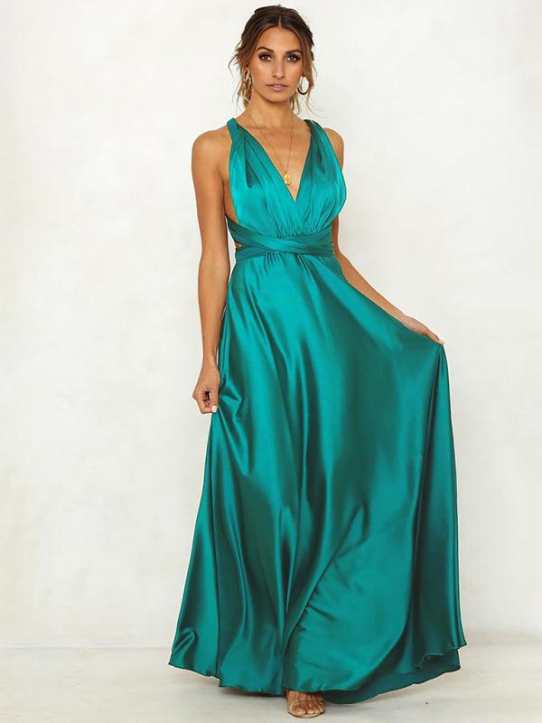 Maxi Jurk met Diepe V-hals en Satin Look - Maxi Dresses - Jurkjes.co