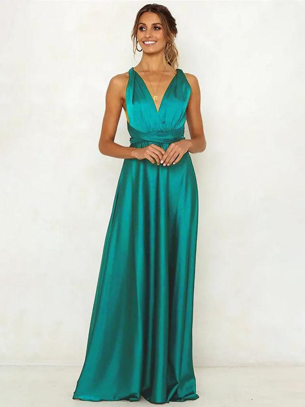 Maxi Jurk met Diepe V-hals en Satin Look - Maxi Dresses - Jurkjes.co