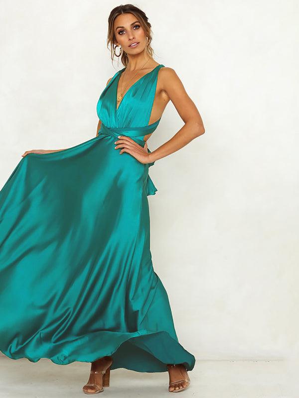 Maxi Jurk met Diepe V-hals en Satin Look - Maxi Dresses - Jurkjes.co
