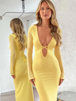 Maxi Jurk met Diepe V-hals in Effen Kleur - Maxi Dresses - Jurkjes.co