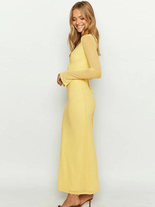 Maxi Jurk met Diepe V-hals in Effen Kleur - Maxi Dresses - Jurkjes.co