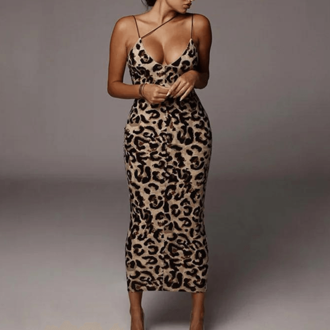 Maxi Jurk met Dierenprint en Spaghettibandjes - CB- Dresses - Jurkjes.co