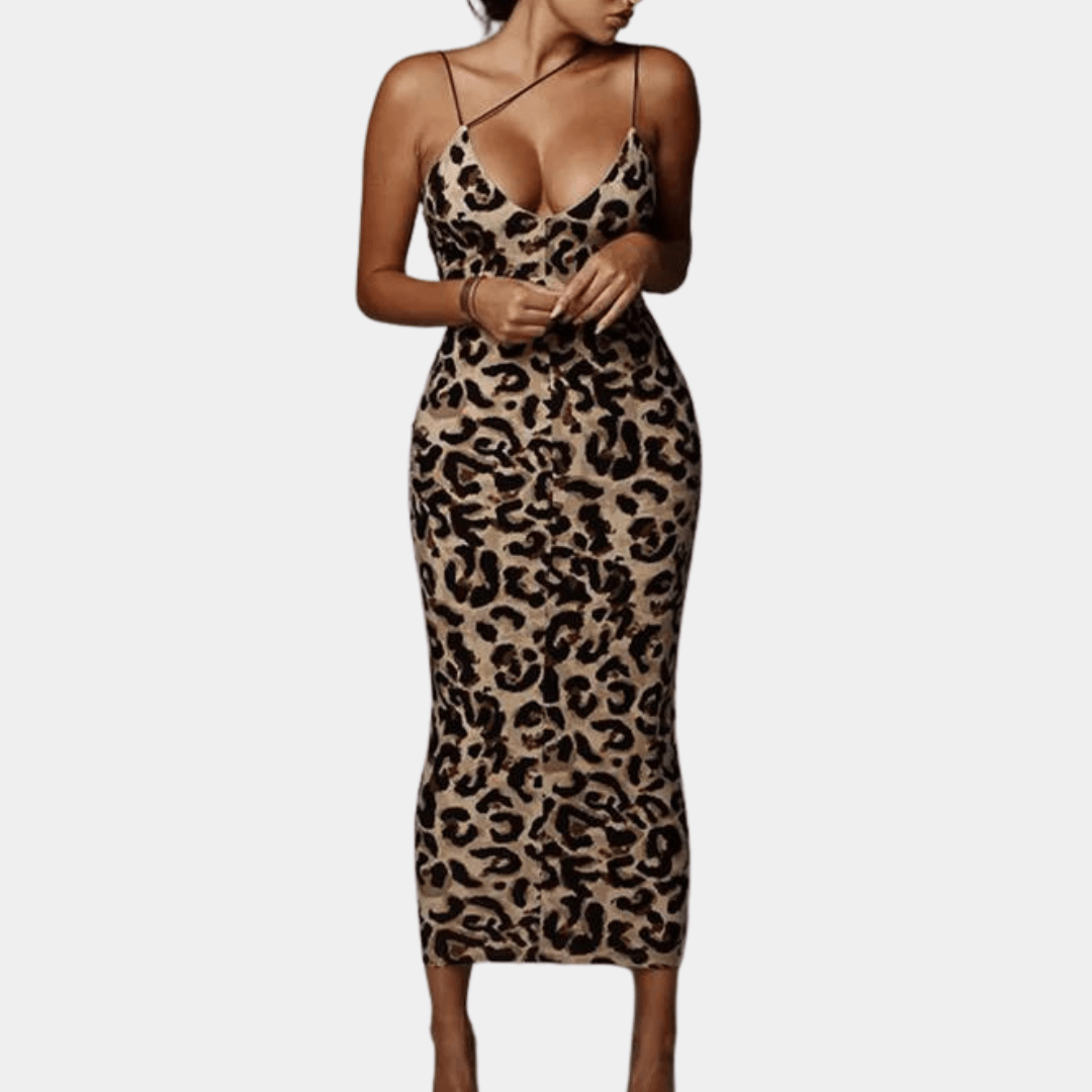 Maxi Jurk met Dierenprint en Spaghettibandjes - CB- Dresses - Jurkjes.co