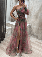 Maxi Jurk met Eén Schouder en Bloemenprint - Maxi Dresses - Jurkjes.co