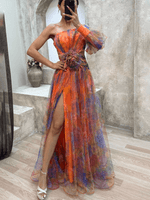 Maxi Jurk met Eén Schouder en Bloemenprint - Maxi Dresses - Jurkjes.co