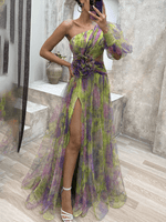 Maxi Jurk met Eén Schouder en Bloemenprint - Maxi Dresses - Jurkjes.co