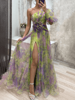 Maxi Jurk met Eén Schouder en Bloemenprint - Maxi Dresses - Jurkjes.co