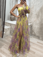 Maxi Jurk met Eén Schouder en Bloemenprint - Maxi Dresses - Jurkjes.co