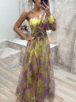 Maxi Jurk met Eén Schouder en Bloemenprint - Maxi Dresses - Jurkjes.co