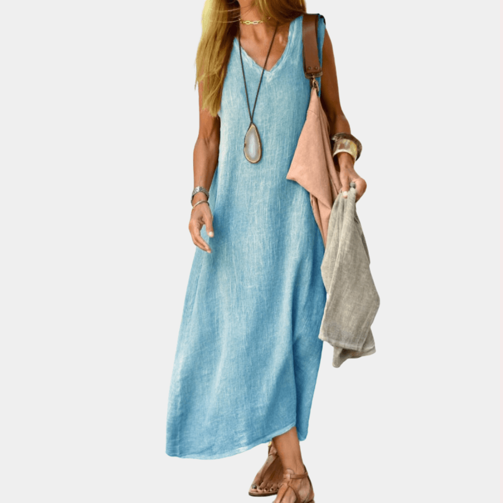 Maxi Jurk met Effen V-hals - Women Summer Dress - Jurkjes.co