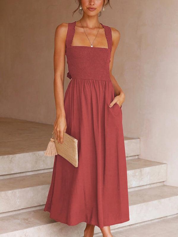 Maxi Jurk met Elastische Bovenkant en Zakken - Maxi Dresses - Jurkjes.co