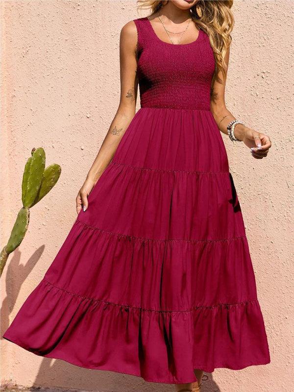 Maxi Jurk met Elastische Taille en Effen Kleur - Maxi Dresses - Jurkjes.co