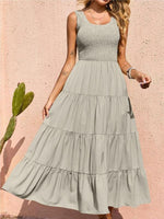 Maxi Jurk met Elastische Taille en Effen Kleur - Maxi Dresses - Jurkjes.co