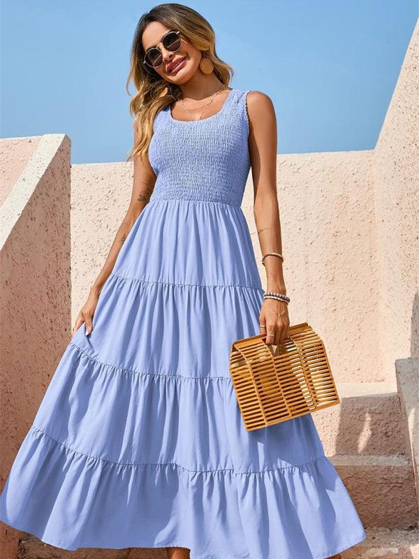 Maxi Jurk met Elastische Taille en Effen Kleur - Maxi Dresses - Jurkjes.co