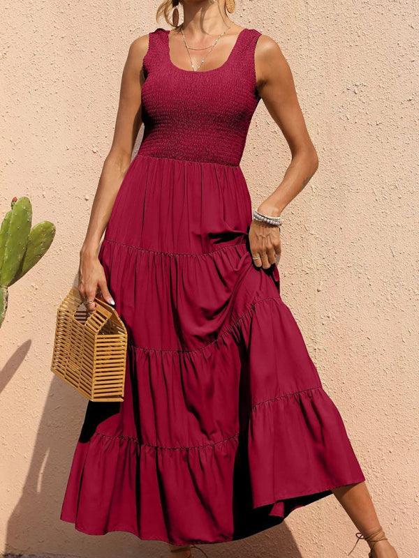 Maxi Jurk met Elastische Taille en Effen Kleur - Maxi Dresses - Jurkjes.co