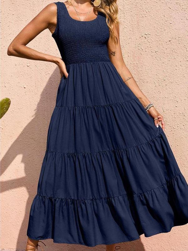 Maxi Jurk met Elastische Taille en Effen Kleur - Maxi Dresses - Jurkjes.co