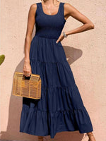 Maxi Jurk met Elastische Taille en Effen Kleur - Maxi Dresses - Jurkjes.co