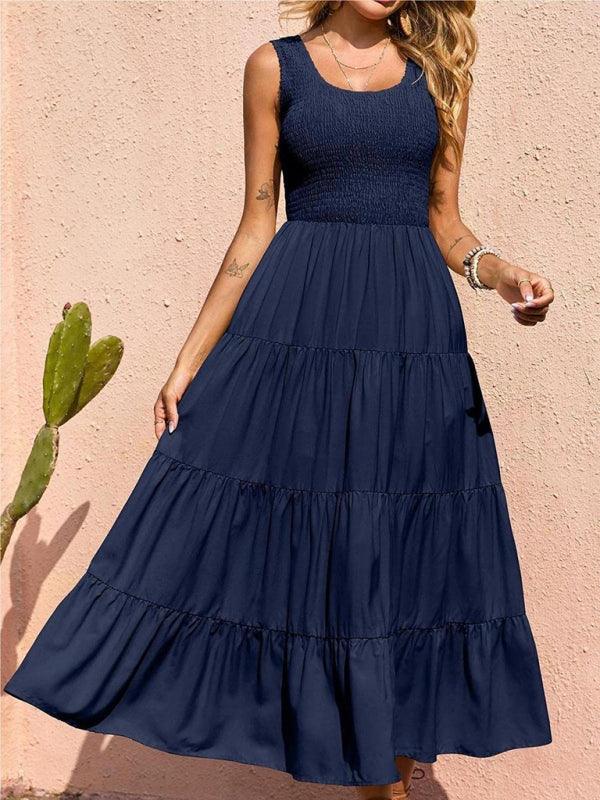 Maxi Jurk met Elastische Taille en Effen Kleur - Maxi Dresses - Jurkjes.co