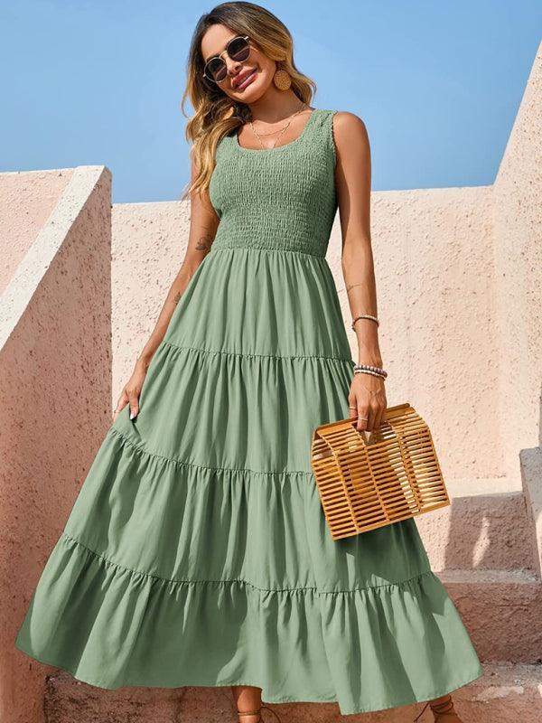 Maxi Jurk met Elastische Taille en Effen Kleur - Maxi Dresses - Jurkjes.co