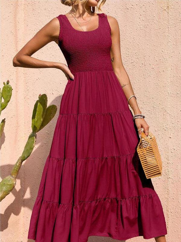 Maxi Jurk met Elastische Taille en Effen Kleur - Maxi Dresses - Jurkjes.co