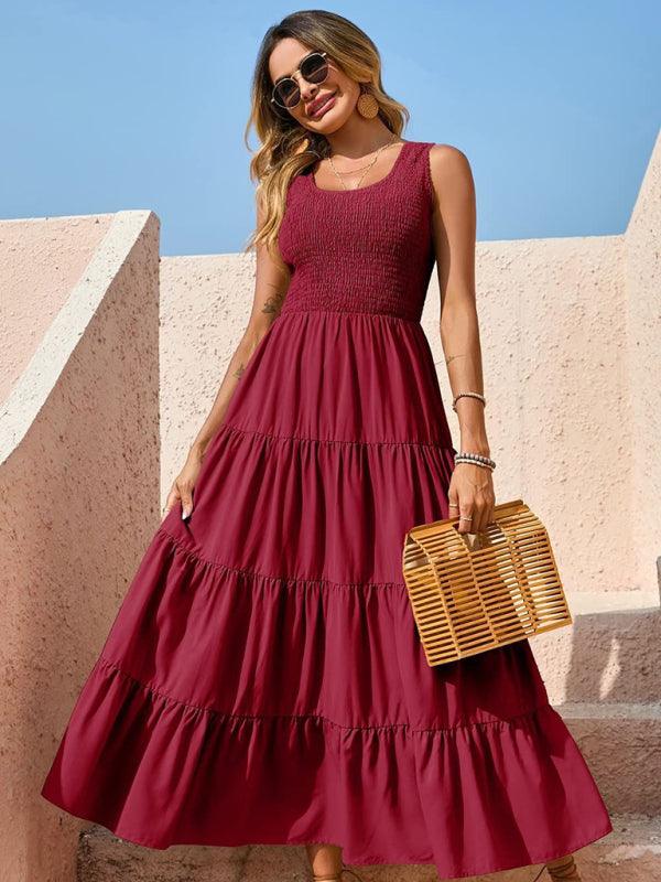 Maxi Jurk met Elastische Taille en Effen Kleur - Maxi Dresses - Jurkjes.co