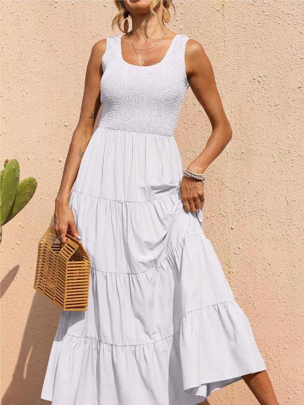 Maxi Jurk met Elastische Taille en Effen Kleur - Maxi Dresses - Jurkjes.co