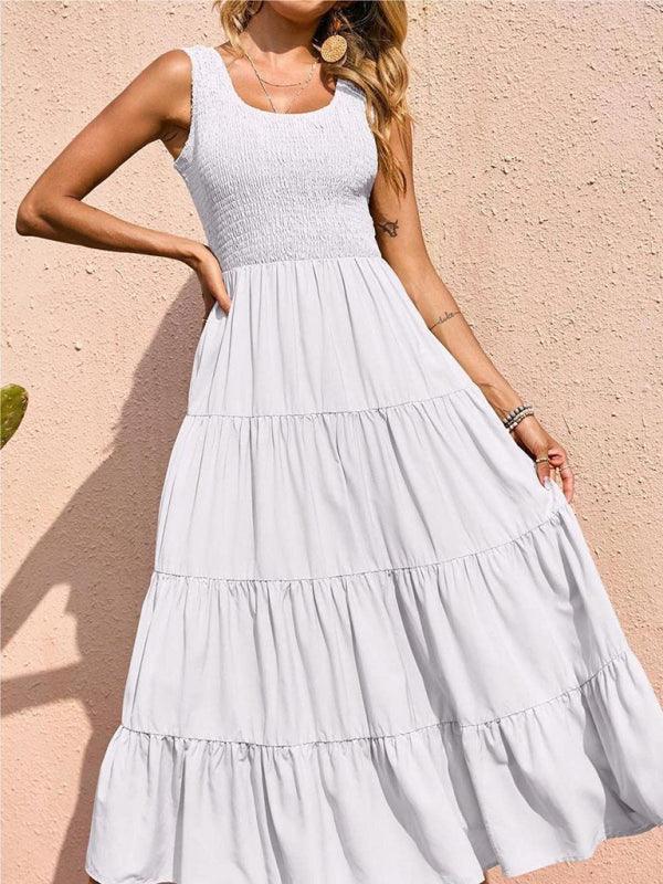 Maxi Jurk met Elastische Taille en Effen Kleur - Maxi Dresses - Jurkjes.co