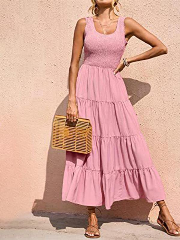 Maxi Jurk met Elastische Taille en Plooirok - Maxi Dresses - Jurkjes.co