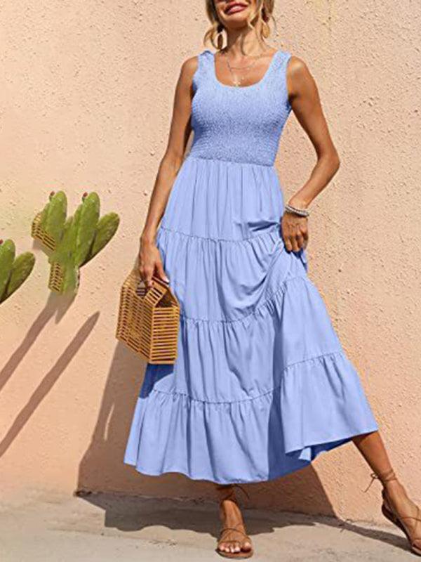 Maxi Jurk met Elastische Taille en Plooirok - Maxi Dresses - Jurkjes.co