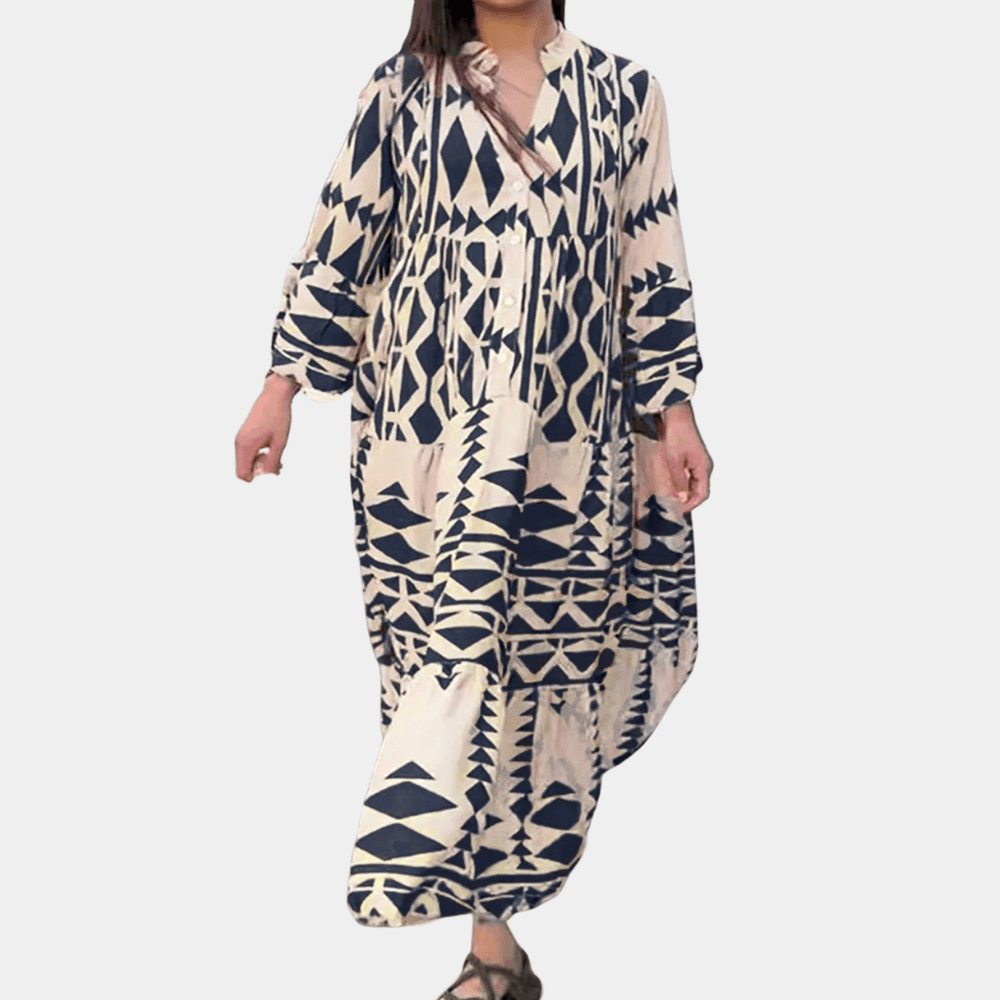 Maxi Jurk met Geometrisch Patroon - CB - Dress - Jurkjes.co