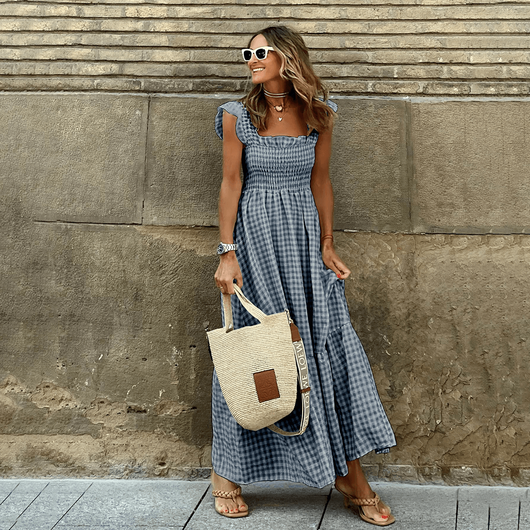 Maxi Jurk met Geruite Smock Taille - Dresses - Jurkjes.co
