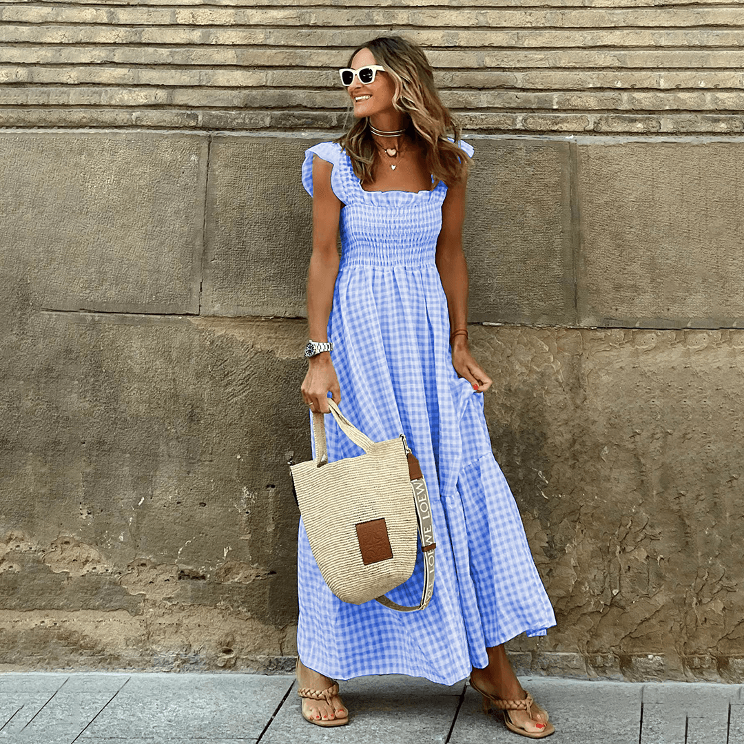 Maxi Jurk met Geruite Smock Taille - Dresses - Jurkjes.co