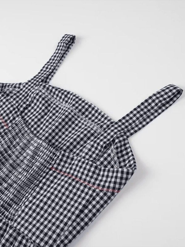 Maxi Jurk met Gingham en Bloemenborduurwerk - Group13 - Jurkjes.co