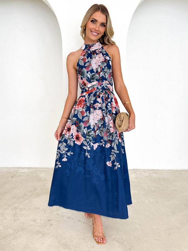 Maxi Jurk met Halterhals en Bloemenprint - Group3 - Jurkjes.co
