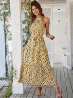 Maxi Jurk met Halterhals en Bloemenprint - Maxi Dresses - Jurkjes.co