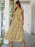 Maxi Jurk met Halterhals en Bloemenprint - Maxi Dresses - Jurkjes.co