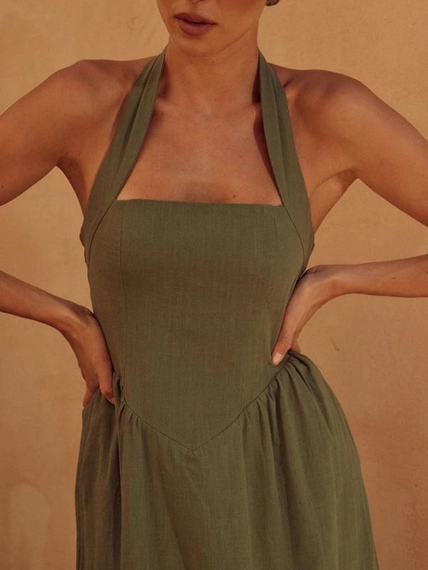 Maxi Jurk met Halterhals en Effen Kleur - Group1 - Jurkjes.co