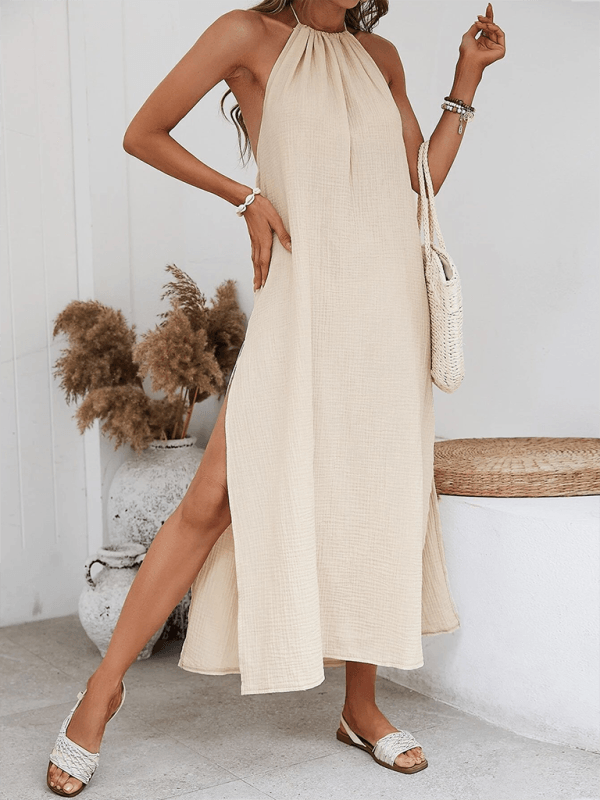 Maxi Jurk met Halterhals en Effen Kleur - Group9 - Jurkjes.co