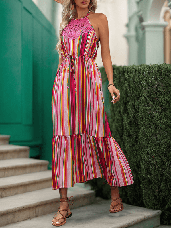 Maxi Jurk met Halterneck en Gestreept Patroon - Group12 - Jurkjes.co