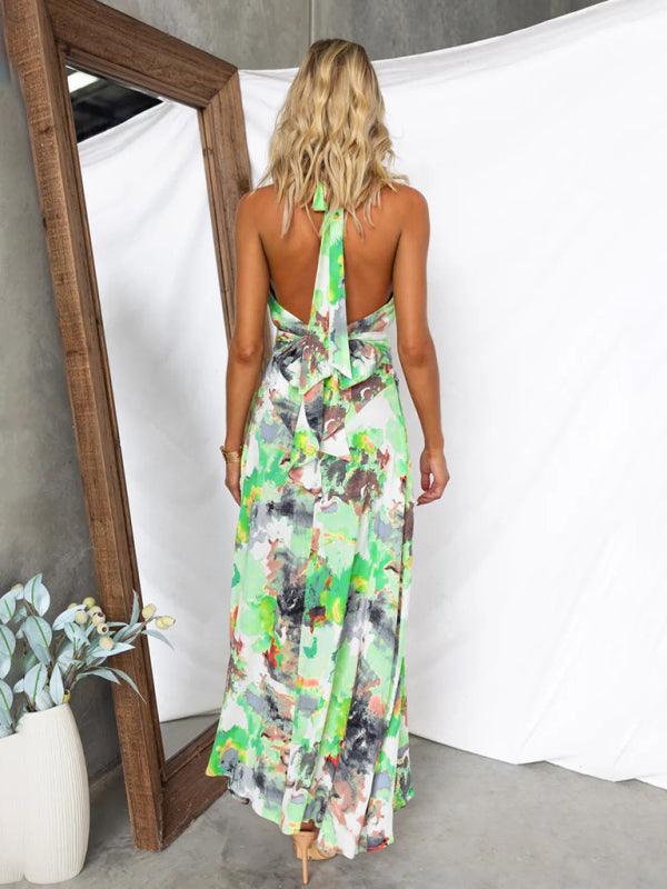 Maxi Jurk met Halternek en Abstracte Print - Group1 - Jurkjes.co