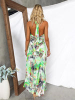 Maxi Jurk met Halternek en Abstracte Print - Group1 - Jurkjes.co