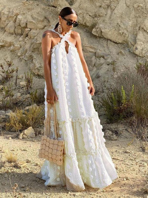 Maxi Jurk met Halternek en Bloemenprint - Maxi Dresses - Jurkjes.co