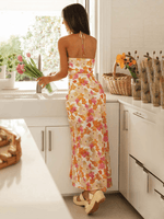 Maxi Jurk met Halternek en Bloemenprint - Maxi Dresses - Jurkjes.co